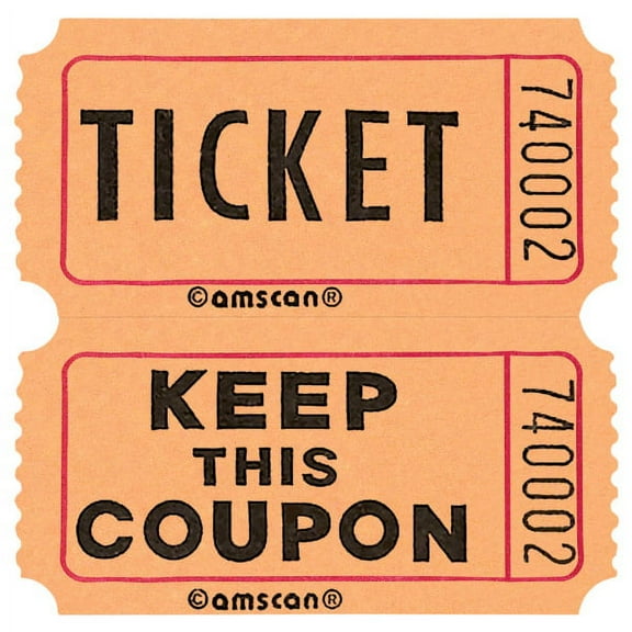 Amscan Double Ticket Roll, 6-1/2"H x 6-1/2"W x 2"D, Orange, 2,000 Tickets Per Roll
