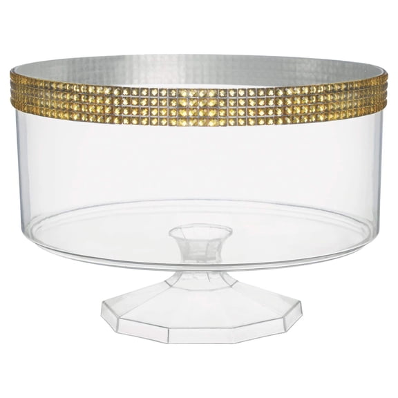 Amscan Elegant Large Clear Plastic Trifle Container with Gold Gems - 7.375" | Perfect for Weddings, Anniversaries, and Special Occasions (1 Pc.)