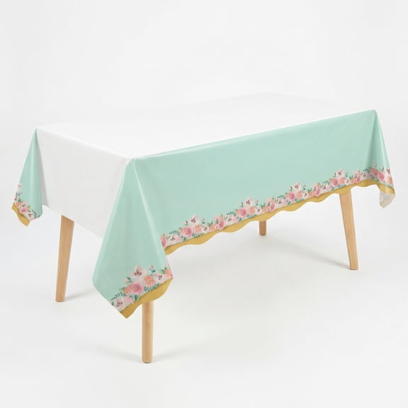 Amscan Elegant Mint Floral Wedding Plastic Table Cover – 2 Count, 54" x 96"