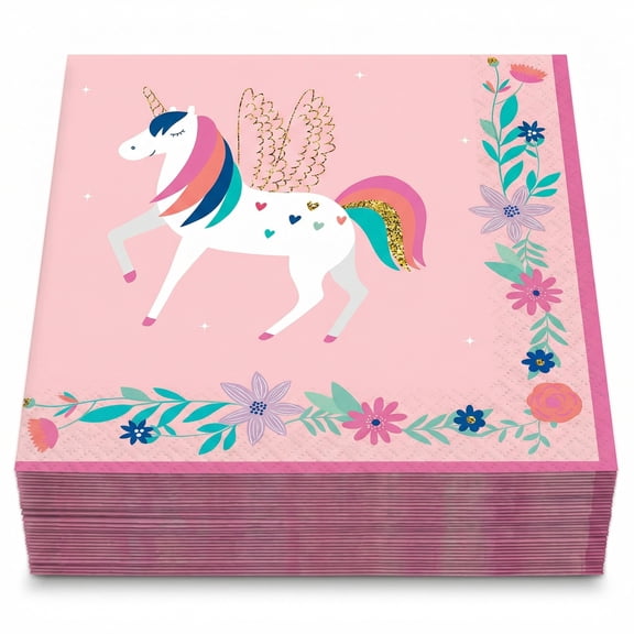 Amscan Enchanted Unicorn Birthday Lunch Napkins, 6.5 in, 48 Count