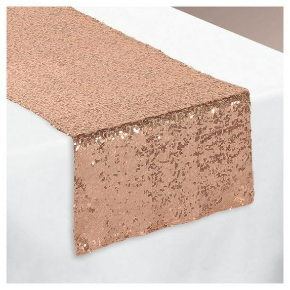 Amscan Fabric Table Runner, 13" x 72", Rose Gold Sequin