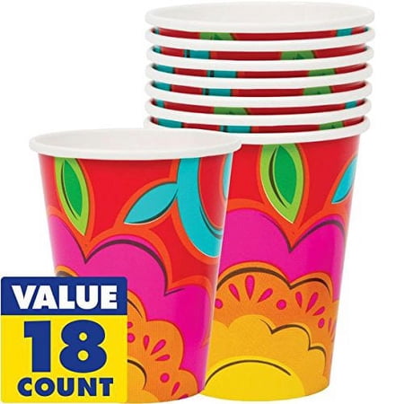 Amscan Fiesta Caliente Cinco de Mayo Party Paper Cups (18 Piece), Multi Color, 8 x 3"