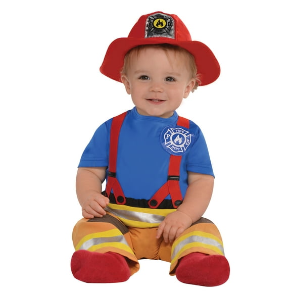 Amscan Fireman Male Halloween Fancy-Dress Costume with Jumpsuit and Hat for Infant/Toddler 6-12 Months