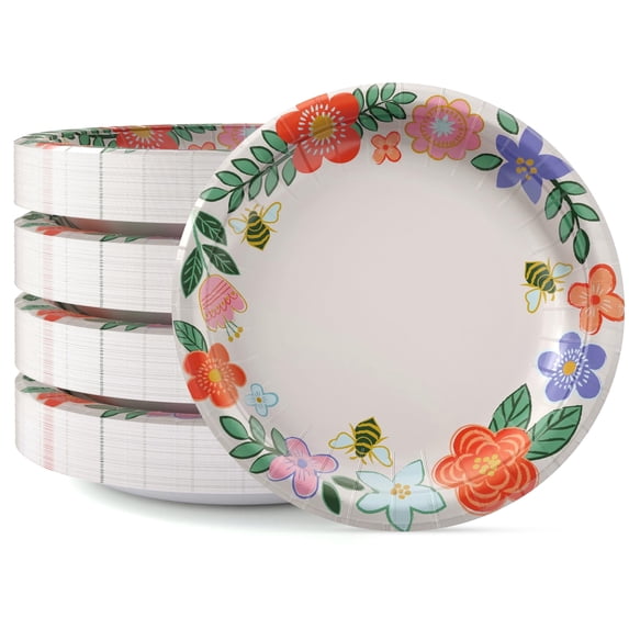 Amscan Floral Spring Paper Plates Disposable Heavy Duty 8.5 Inch Floral ...