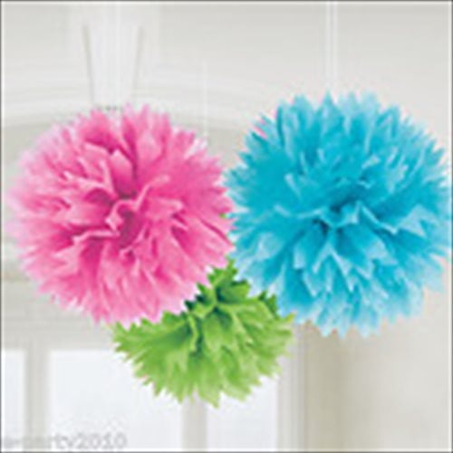 Amscan Fluffy Multicolor Pom Pom Hanging Decorations (3 Count)