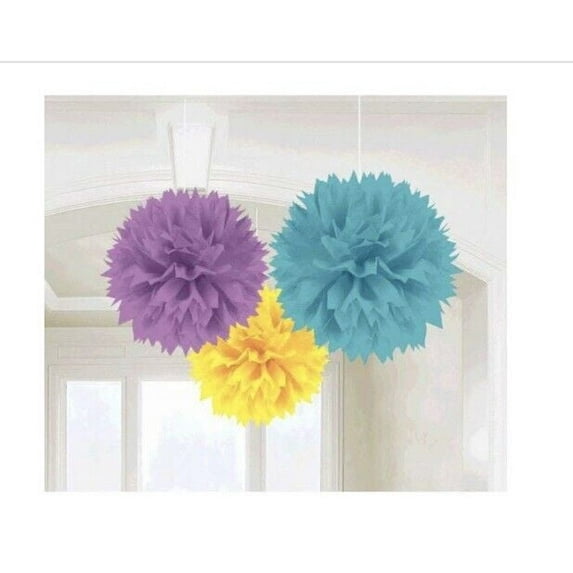 Amscan Fluffy Pom Pom Decorations Woodland Welcome Baby Shower 3pc