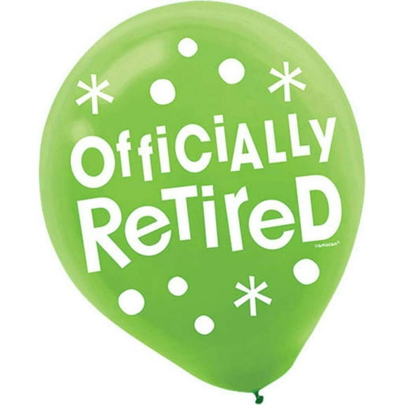 Amscan Fun-Filled Retirement "Officially Retired" Printed Latex Balloons Decoration, 15 Pieces, Latex, Happy Retirement, 12" by Amscan