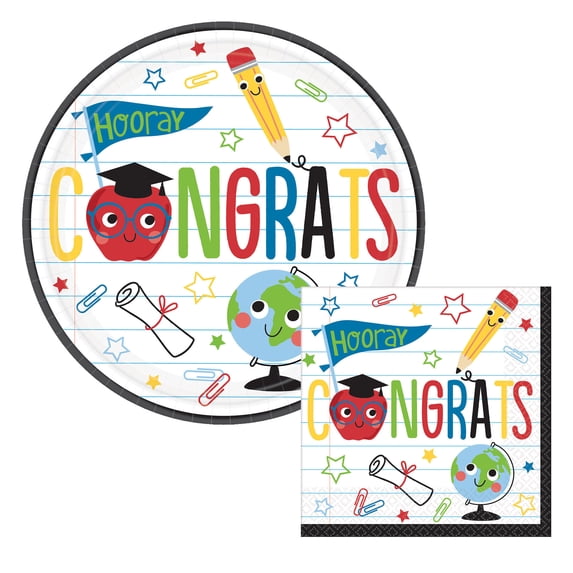 Amscan Future Dreams Party Impressions 9" Paper Plates And Napkins Set, Multicolor, Set Of 30 Plates And 30 Napkins