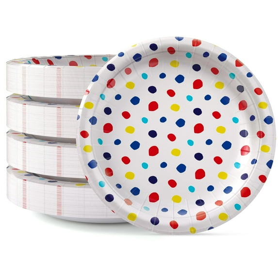 Amscan GB Dots Paper Plates Disposable Heavy Duty 7 Inch Colorful Dots Paper Plates for Party 96 Pcs 350 GSM Paper Plates, Birthday Supplies