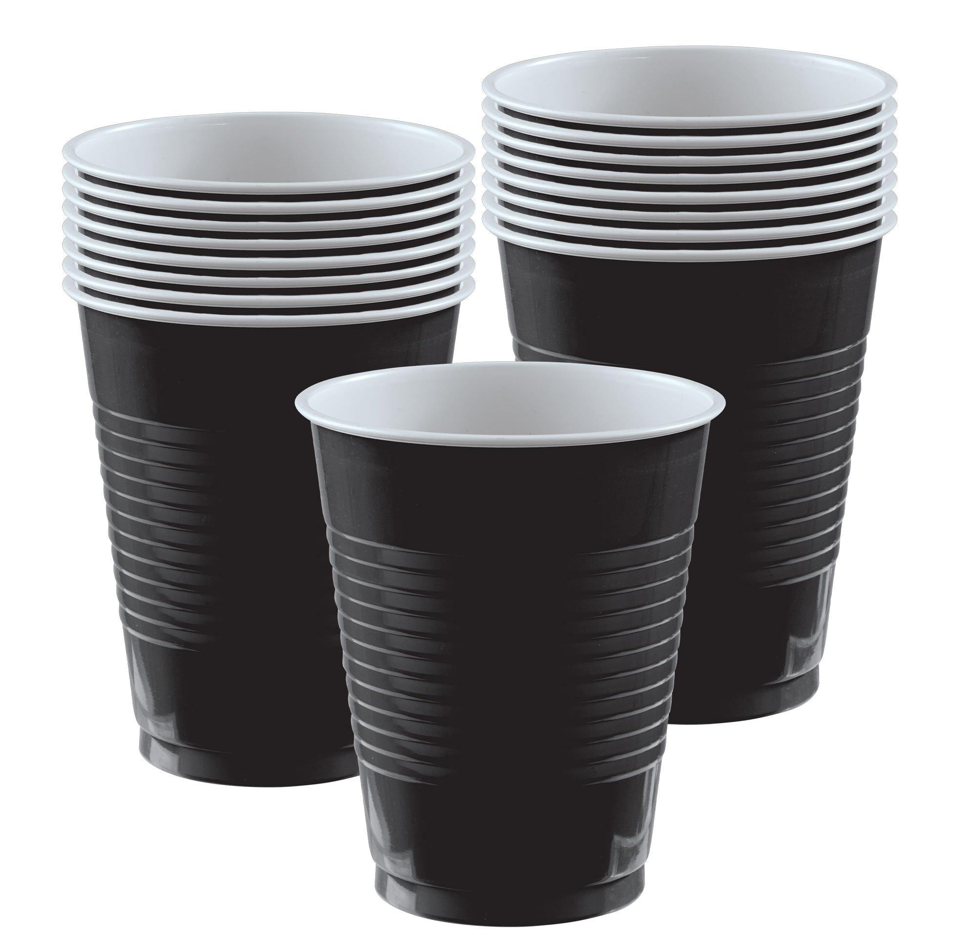 Amscan Go Brightly Plastic Cups, 18 Oz, Black, Pack Of 16 Cups