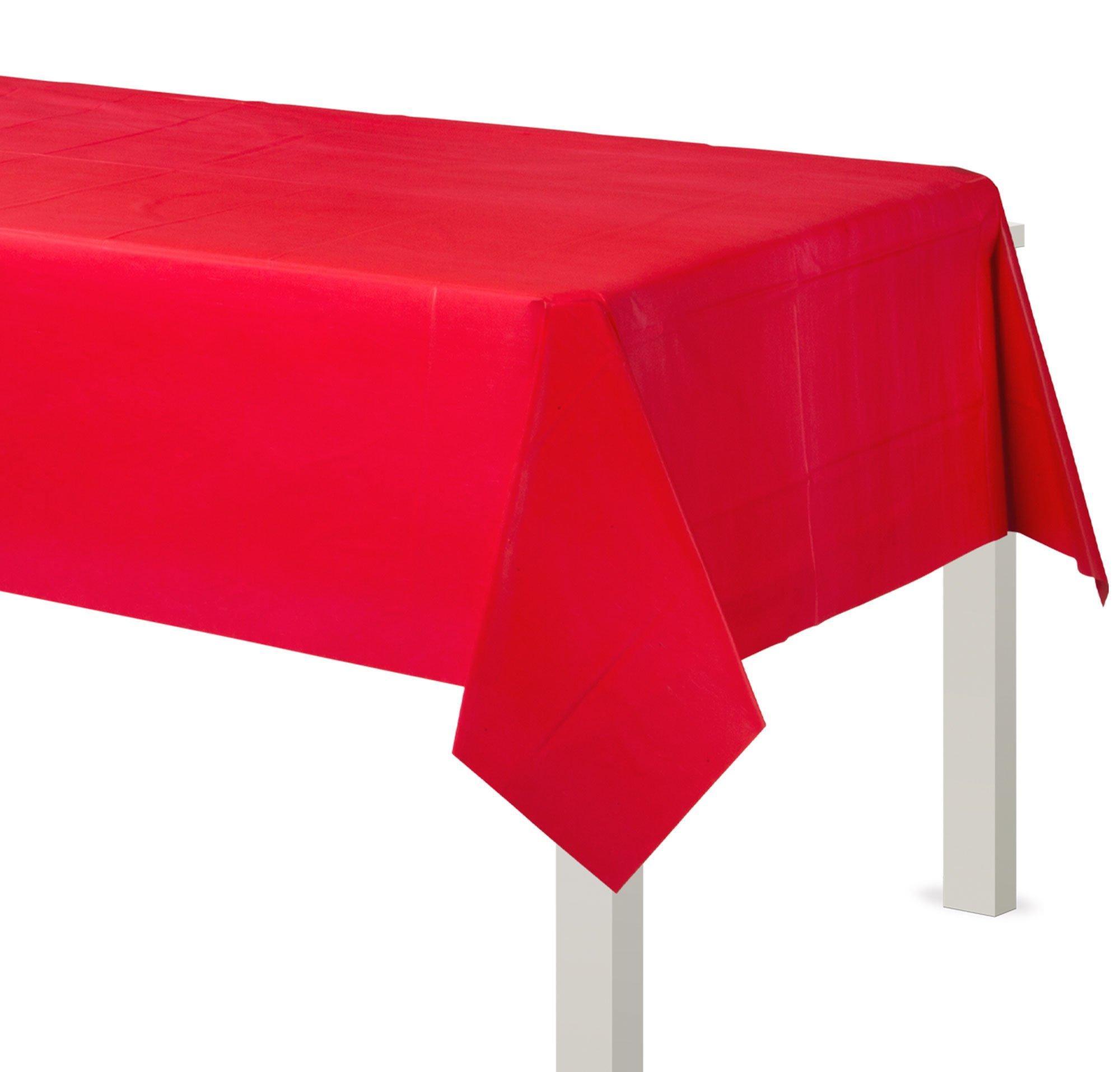 Party City Plastic Table Cloth for Rectangle Tables, 54" x 108" (Red) - Go Brightly Classic Disposable Tablecloth & Table Covers for Parties - Premium Party Supplies