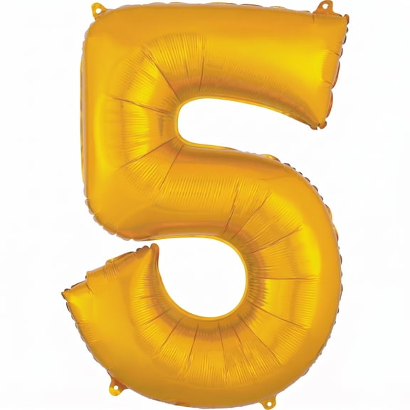 Amscan Gold Number 5 Foil Balloon, 1 Count, 53 Inch Party Decoration