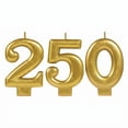 thumbnail image 1 of Amscan Gold Number Candle Set, 3 Count, 3in Cake Topper Candles Numbers 2, 5, 0, 1 of 6