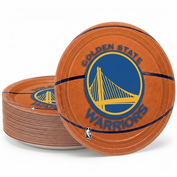 Amscan Golden State Warriors Basketball Party Plates - 7 in Round Disposable Paper Plates, Game Day Tableware, 16-Pack
