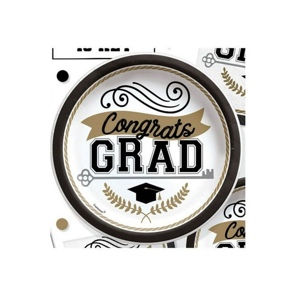 Amscan Graduation Achievement is Key Round Paper Plates, 8-1/2", Multicolor, 50 Plates