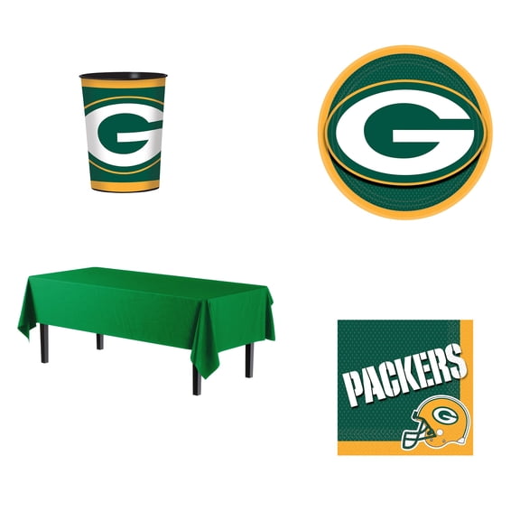 Amscan Green Bay Packers Basic Party Kit, 1 Table Cover, 8 Paper Plates, 1 Party Cup, 16 Napkins