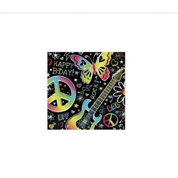 Amscan Groovy Neon Doodle Birthday Party Beverage Napkins Tableware (16 Pack), 5" x 5", Multicolor