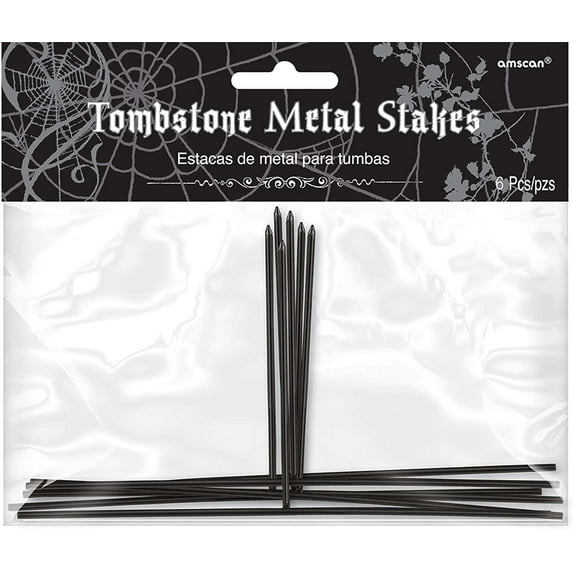 Amscan Halloween Tombstone Metal Garden Stakes, 6.25" with Reusable, Pack of 6