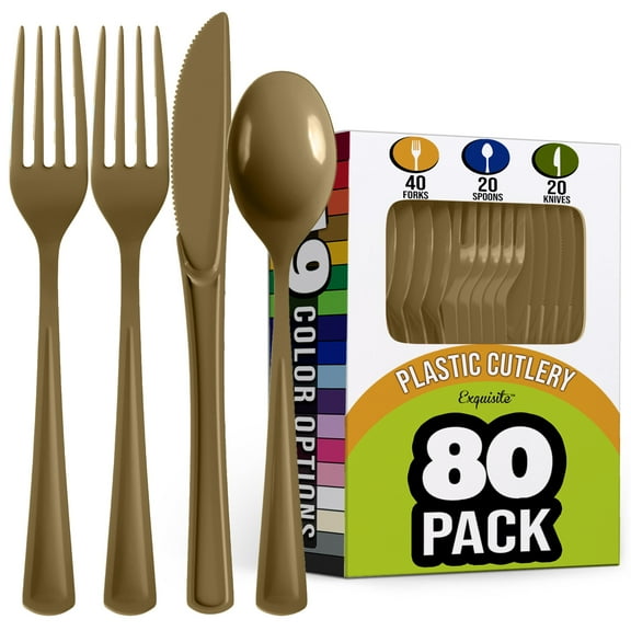 Amscan Heavyweight Metallic Gold Plastic Cutlery Assortment, Medium Size, 24 Count