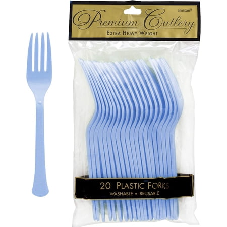 Amscan Heavyweight Pastel Blue Plastic Forks, 20 Ct.