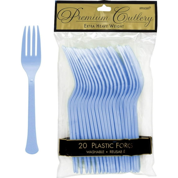 Amscan Heavyweight Pastel Blue Plastic Forks, 20 Ct.