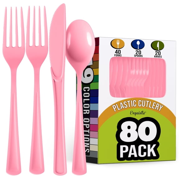 Amscan Heavyweight Pink Plastic Cutlery Assortment, Medium Size, 24 Count