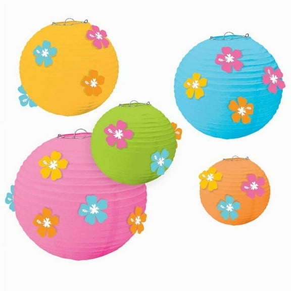 Amscan Hibiscus Paper Lanterns, Multicolor, Pack Of 5 Lanterns