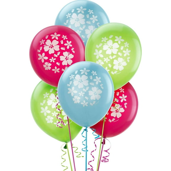 Amscan Hibiscus Party Latex Balloons, 12", 15 Ct., Multi Color