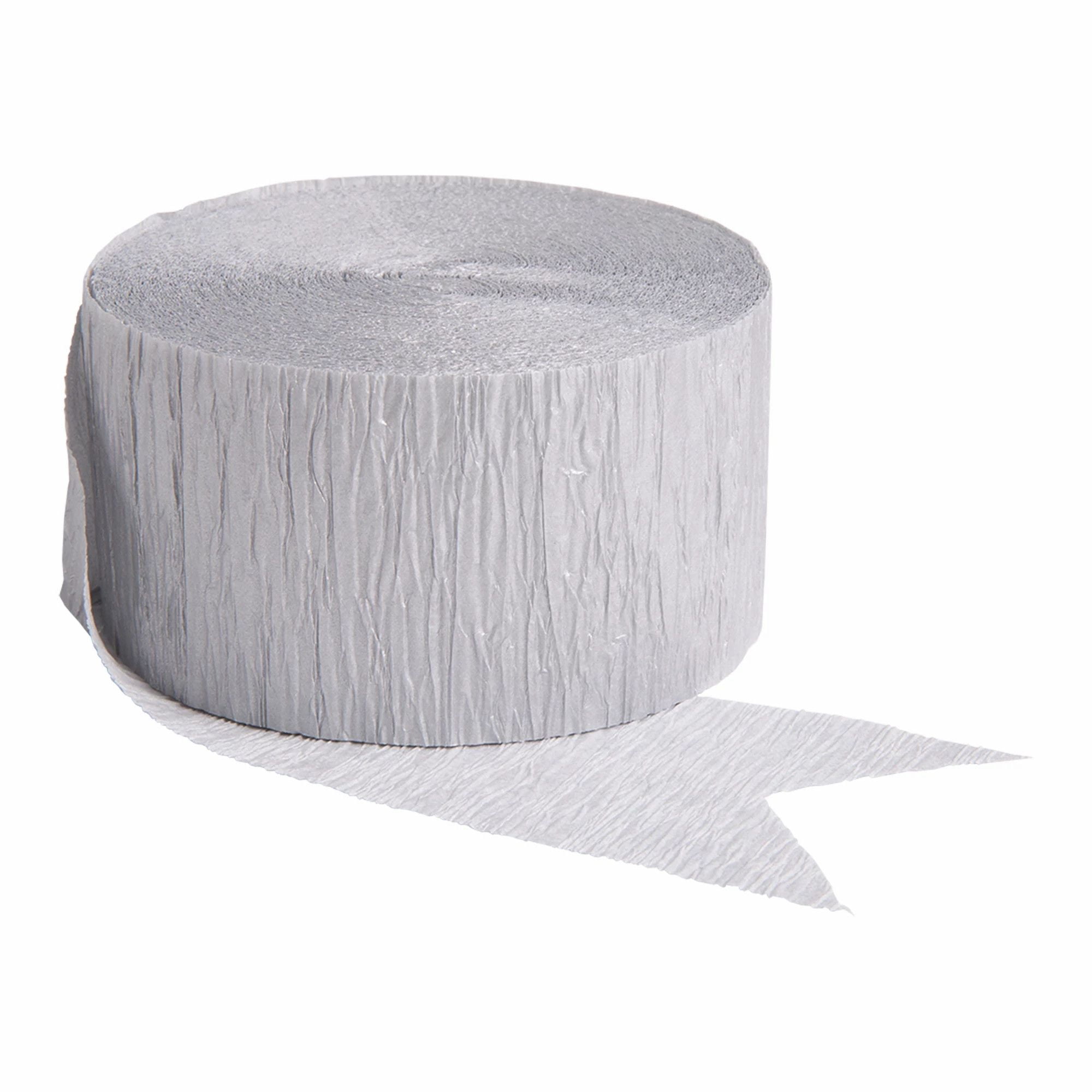Amscan Holdings, Inc. Solid Color Party Decoration Roll 81' Football Paper Crepe Streamer, Silver