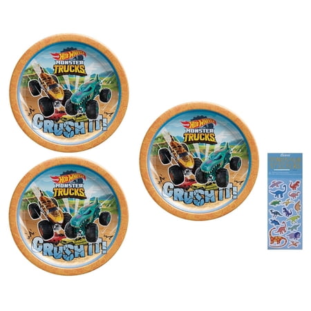 Amscan Hot Wheels 16' Cake Party Plates with Dinosaur Sticker Sheet