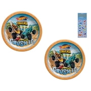 Amscan Hot Wheels 16' Cake Party Plates with Dinosaur Sticker Sheet