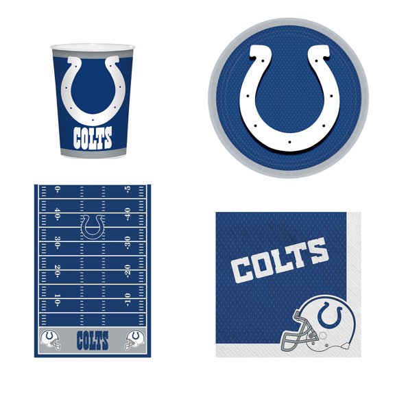 Amscan Indianapolis Colts Basic Party Kit, 1 Table Cover, 8 Paper Plates, 1 Party Cup, 16 Napkins