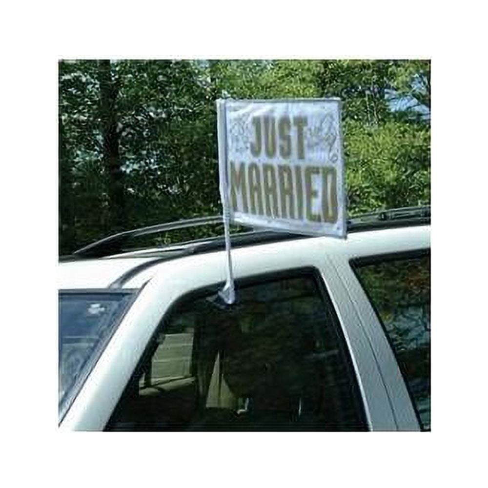 Amscan 'Just Married' Banner – 2,7 M Lang, Silberne Schrift Auf Weißem Sprenkeldessin, Für Hochzeitsdeko