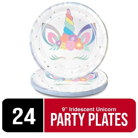 Amscan Iridescent Unicorn Birthday Paper Plates – 9" | 24 Count
