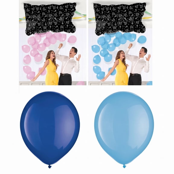 Amscan Its a Boi Gender Reveal Balloon Drop Bag Kit, 1 Balloon Drop Bag 3 ft x 4.5 ft, 30 Latex Balloons