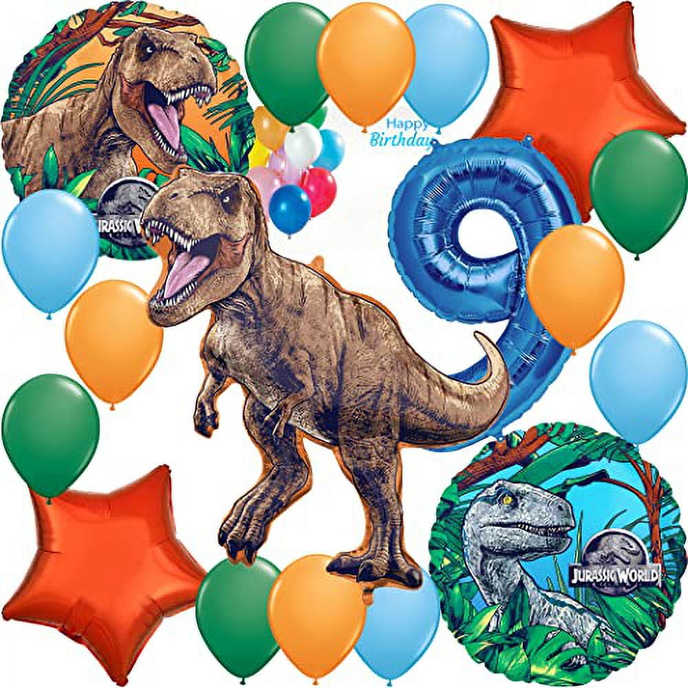 Amscan Jurassic World Birthday Party Supplies Decorations Big Balloon Bundle with Character Mylar's, Star Mylar's, Big Number 9 and Latex Balloons (18 Items)