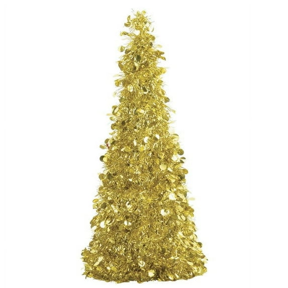 Amscan Large Christmas Tinsel Trees, 18", Gold, Case Of 4 Trees