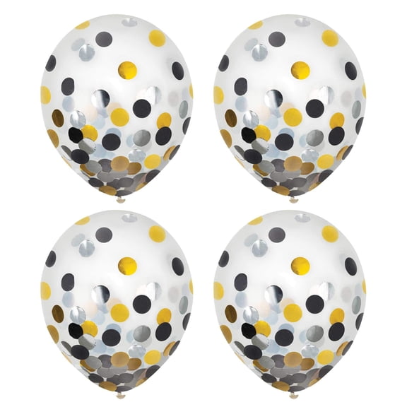 Amscan Latex Balloons w/Confetti, 12", Black, Silver and Gold