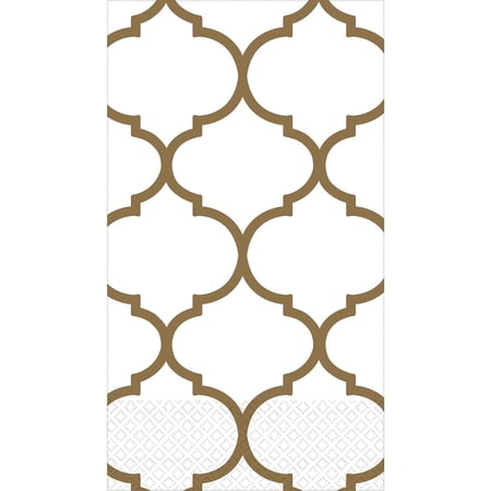 Amscan Lattice Premium Guest Towels Tableware (16 Piece), 4.5" x 7.8", Gold