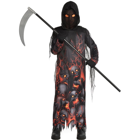 Amscan Lava Grim Reaper Halloween Costume for Children, Large (12-14), Includes Black Robe with Attached Face Covering