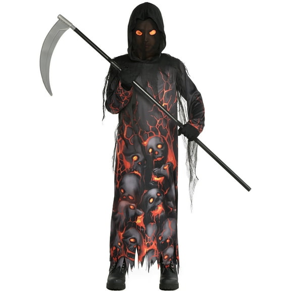Amscan Lava Grim Reaper Halloween Costume for Children, Medium (8-10), Includes Black Robe with Attached Face Covering