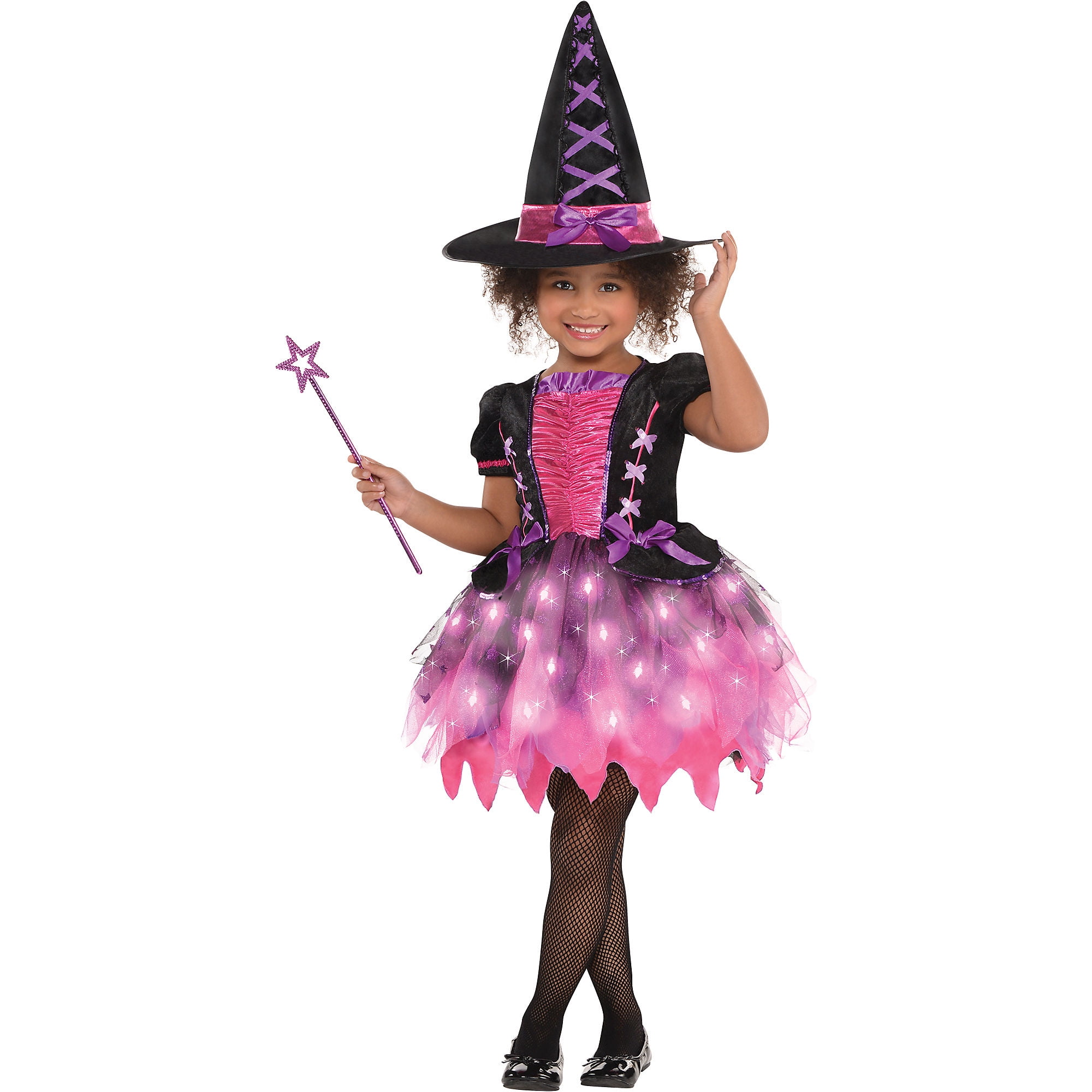 Medium Pink and Black Light-Up Sparkle Witch Costume