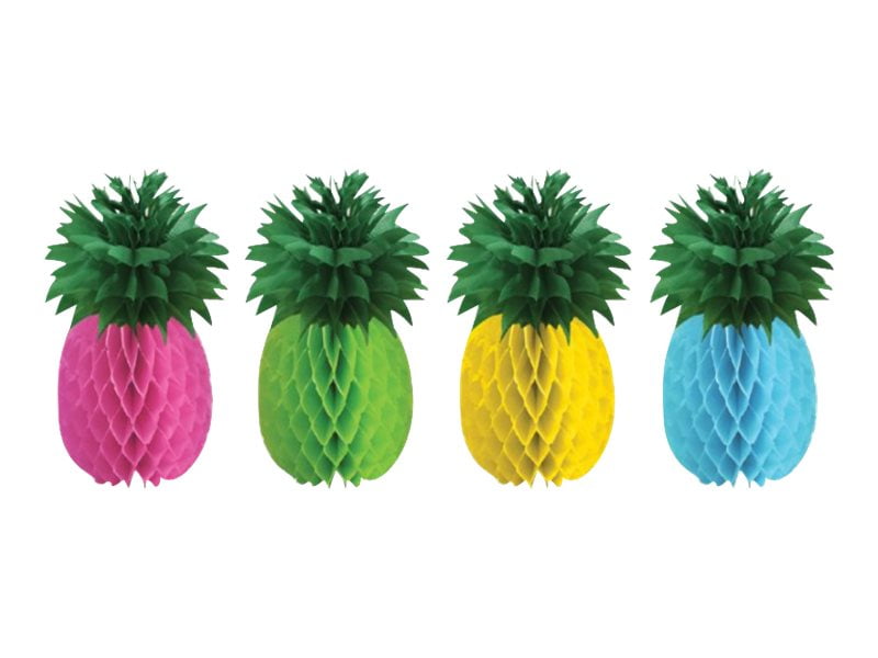 Multicolor Paper Pineapple Honeycomb Centerpieces - 11.42 in (Pack of 4)