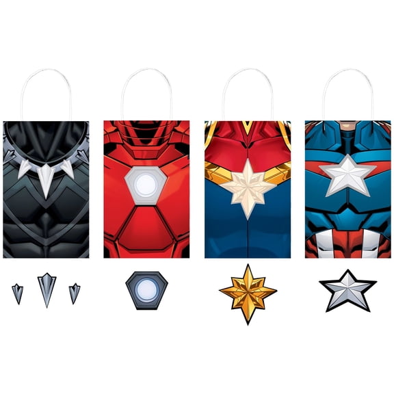 Amscan Marvel Avengers Customizable Kraft Favor Bags Kit, 16 Count