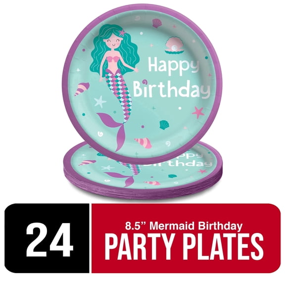 Amscan Mermaid Birthday Paper Plates – 8.5" | 24 Count