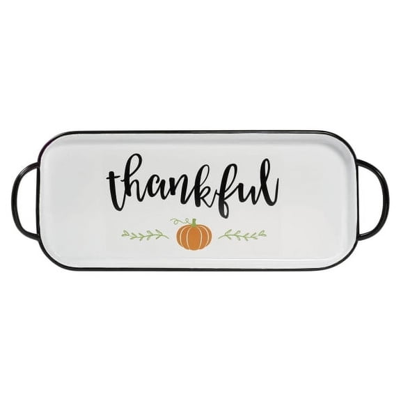 Amscan Metal Fall Thankful Tray, 8-1/2" x 23-1/4", White