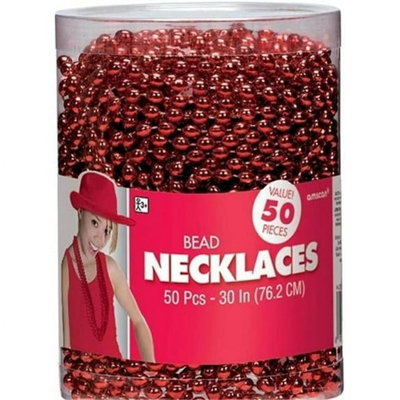 Amscan Metallic Oval Bead Party Necklaces, 50 Ct, 30", Red