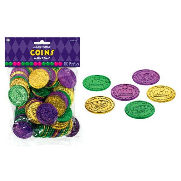 Amscan Multi-color Mardi Gras Pirate Doubloons, 100 Plastic Coins, Party Favors