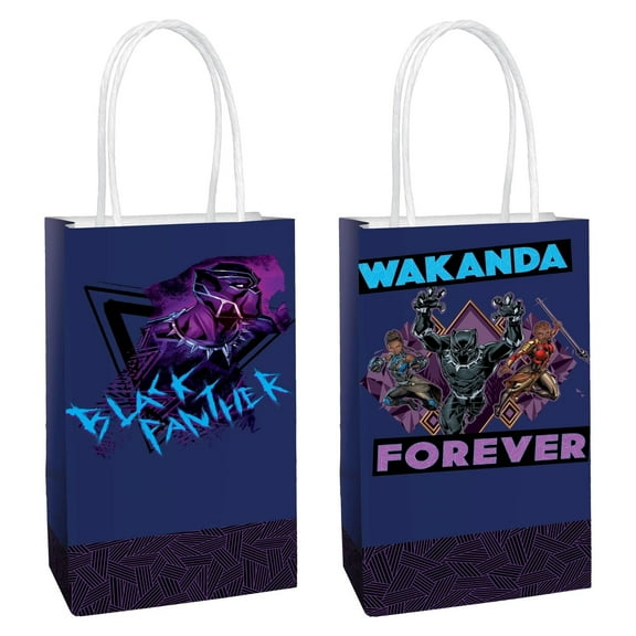 Amscan Multicolor Black Panther Wakanda Forever Printed Paper Kraft Bags - 8.25" x 5.25" x 3", 8 Pieces - Perfect for Parties, Gifts & Goodies