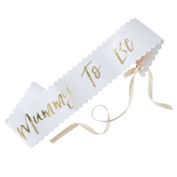 Amscan "Mummy To Be" Sash, White/Gold, One Size, Wearable Accessory for Baby Shower/Gender Reveal
